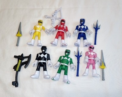 6 IMAGINEXT Power Rangers Green Pink Black Yellow Blue Red Figures Weapons