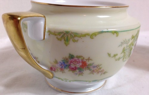 Vintage Noritake GLENDOLA Creamer and Sugar Bowl with Lid Creme Green Gold Trim