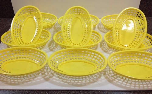 12 Yellow Oval Plastic Serving Baskets Tablecraft Burgers Picnic Fries USA