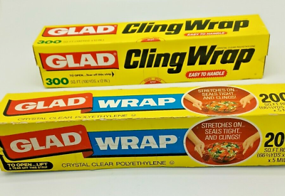 2 Vintage Glad Crystal Clear Plastic Cling Wraps NEW Sealed