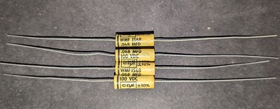 CDE WMF1S68 (4pcs) Polyester Axial Film Cap, 0.068uF ±10%, 100VDC, NOS