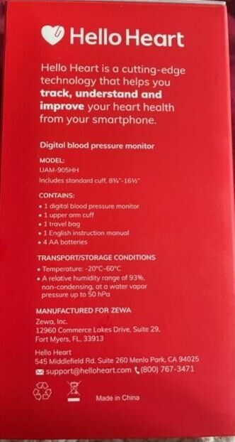 Hello Heart Smart Digital Blood Pressure Cuff Monitor Phone Tracking New in Box