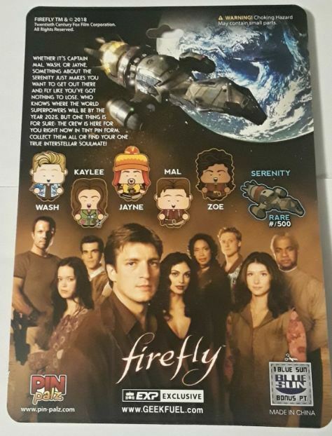 Firefly Geek Fuel EXP Pin Palz Enamel Metal Lapel Pins Kaylee Jayne NEW & RARE