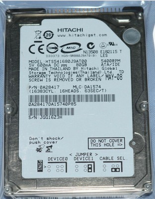 Hitachi 80GB HTS541680J9AT00 5400RPM  2.5'' Laptop HDD Hard Drive
