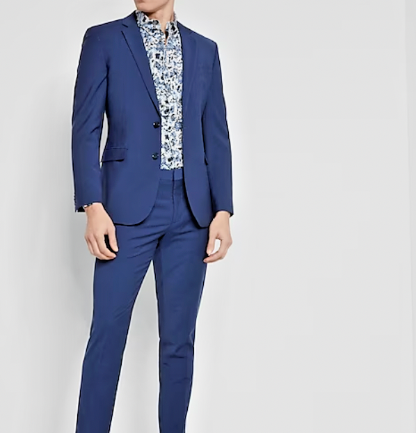 2022 EXPRESS *Innovator* Bright Navy Blue Full Suit 40R Cotton Blend Slim Fit