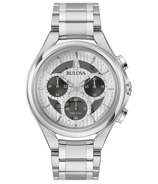 Pre-owned Bulova Curv Silver Dial Sapphire Crystal 262khz Chronograph Men's Watch 96a301