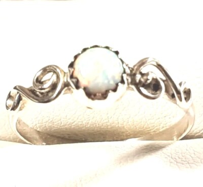 NAVAJO RITA DAWES STERLING STACK STYLE SCROLLS LAB OPAL SIZE 7.5 RING 1.5g