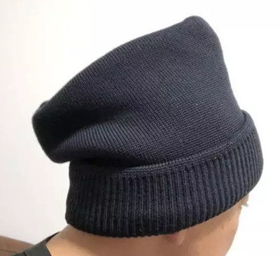 PRADA Men Beanie Gray Rib Trim Simple Design Winter Made in Italy