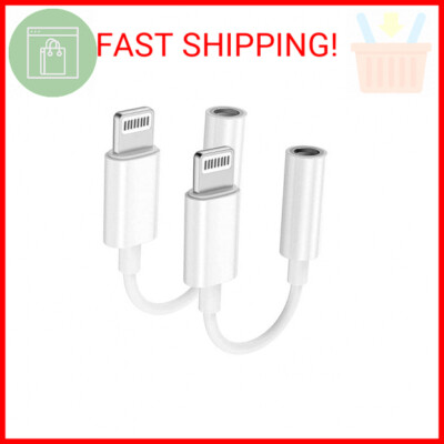 Lightning to 3.5 mm Headphone Jack Adapter, 2 Pack [Apple MFi Certified] for iPh