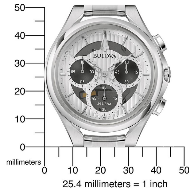 Pre-owned Bulova Curv Silver Dial Sapphire Crystal 262khz Chronograph Men's Watch 96a301