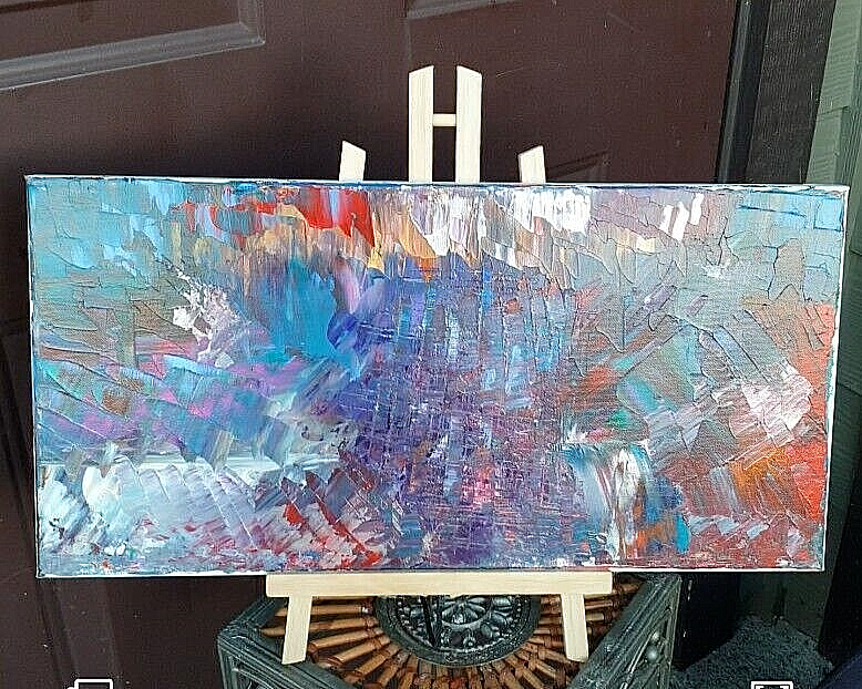 Modern Metallic Original Abstract (See Video) Acrylic Painting Canvas 10x20