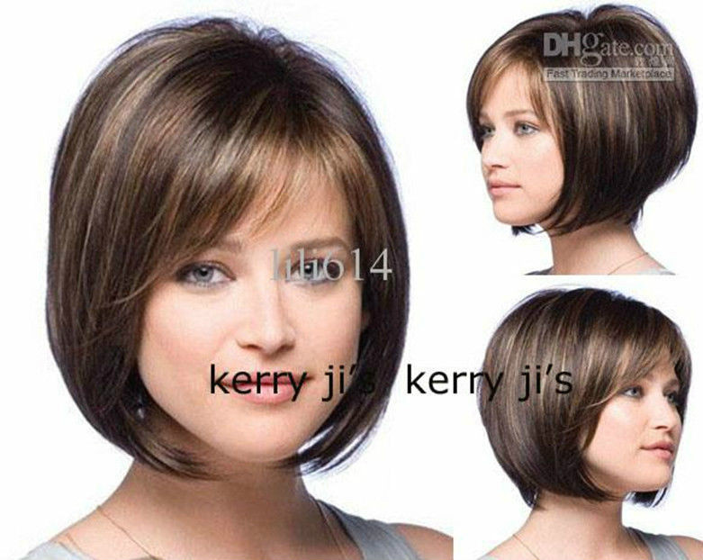 Details About New Fashion Wigs Dark Brown Layered Bob Haircuts Bobs Bangs 100 Real Hair