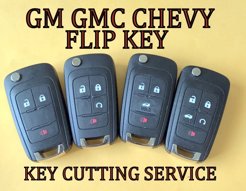 GM GMC CHEVY BUICK FLIP KEY KEYLESS REMOTE TRANSMITTER KEY CUTTING SERVICE 