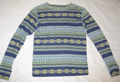 L.L. Bean Girls Cotton Holiday Shirt Top Long Sleeves Fall Blue Yellow Size 12