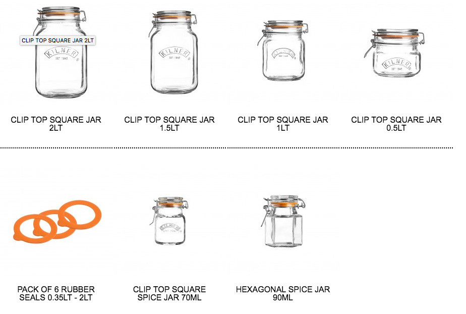 30+ branded Kilner Jars available, sizes 0.125L to 3L, all perfect