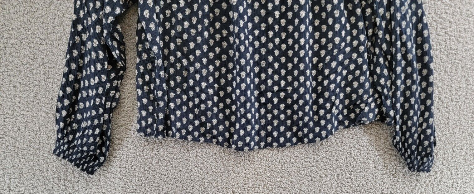 Faherty Emery Floral Peasant Blouse Women's Navy Smocked Split Neck Long Sleeve - Picture 4 of 16