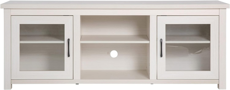 Sheffield TV Stand up to 80" Tvs - Modern White Wash Finish & Full Glass Doors -
