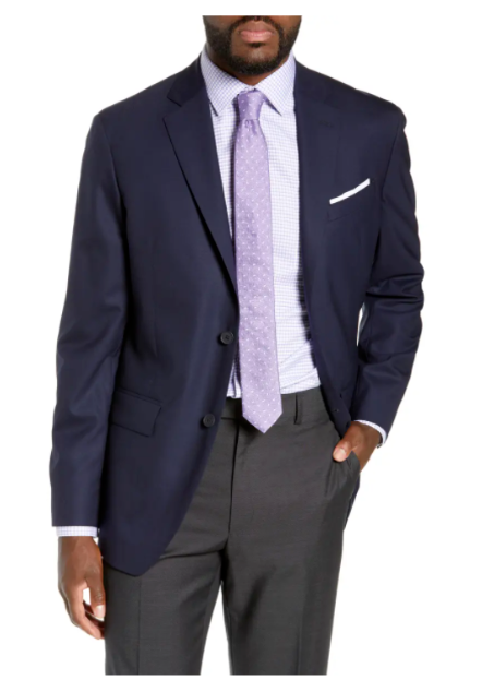 

NORDSTROM Мужское спортивное пальто из эластичной шерсти Tech-Smart темно-синего цвета с отделкой, Синий