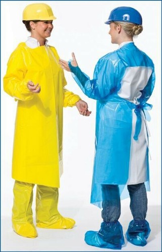 New! PPE Blue gowns, case of 50 #42581 PolyConversion (6 mil. Large, Extra Long)
