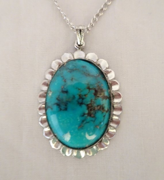 Vintage L.S.P. Co. Turquoise and Sterling Silver Pendant Necklace Signed
