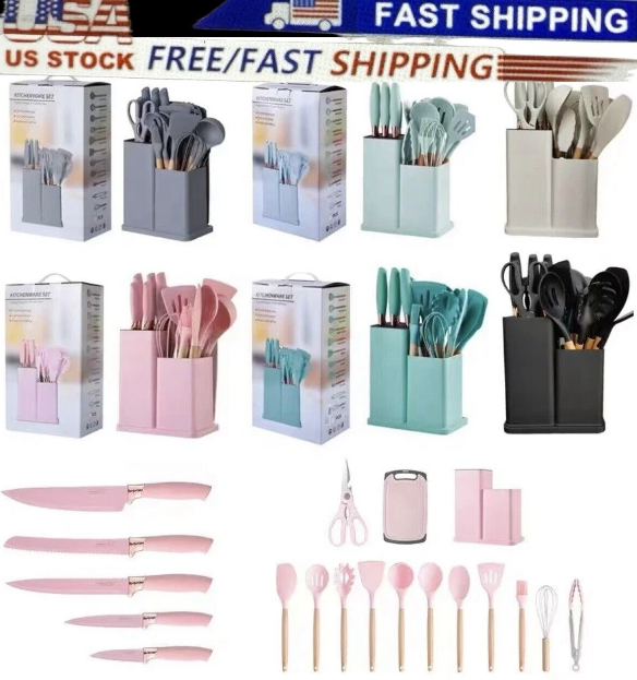 19 Piece Silicone Cooking Utensils Kitchen Utensils Set Heat Resistant Gifts/US