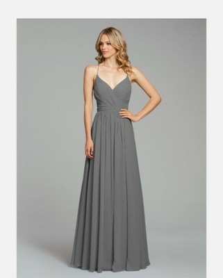 Hayley Paige Occasions 5855 Chiffon A Line Draped Bridesmaid Gown Gunmetal Sz 18