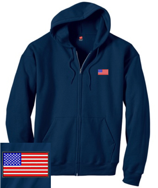 USA American Flag EMBROIDERED Navy Blue Zipper Hoodie