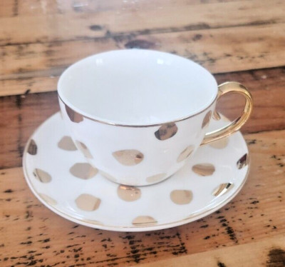 Christina Re Ivory/White/Gold Teacup & Saucer Duo 24 k gold new in box