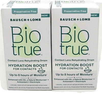 2 Pack Biotrue Hydration Boost for Contact Lens Solution, 0.33 fl oz Exp 3-2025+