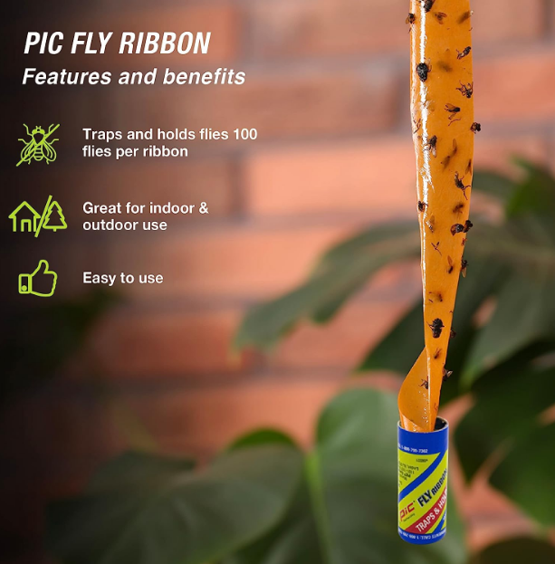 PIC Fly Ribbon, Fly Traps for Indoors and Outdoors, Flying Insects, Pack of 40