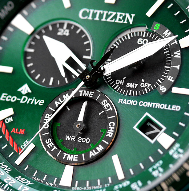 Pre-owned Citizen Promaster Sky Green Dial Sapphire Radio Controlled Eco-drive Cb5004-59w