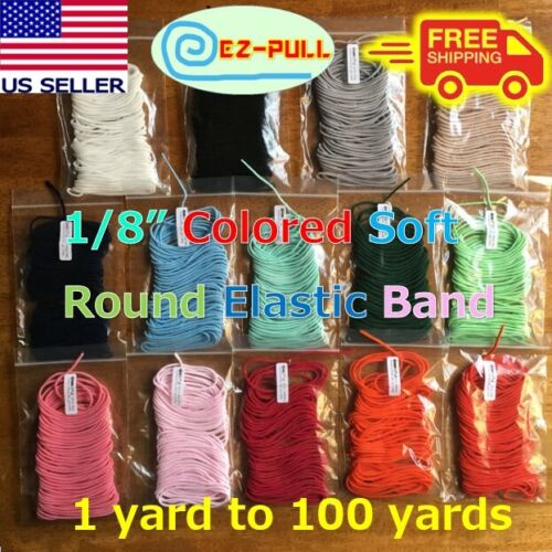 EZ-Pull 3mm 1/8 Inch Colored Soft Round Elastic Band Cord for DIY Face Masks