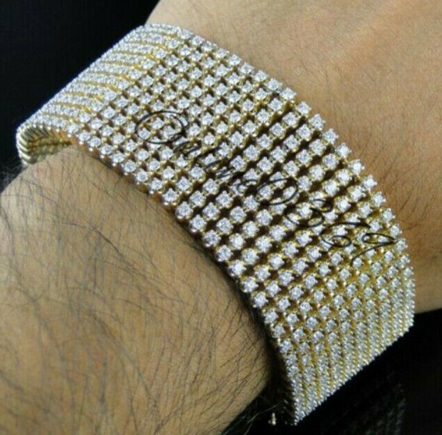 Pre-owned Online0369 Mens 9ct Round Moissanite 10 Row Broad Tennis Link Bracelet 925 Silver Free Stud In White