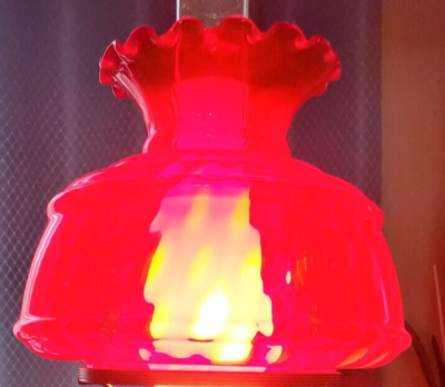 Vtg GWTW Ruby Red Fluted Glass Hurricane Lamp Shade Gobe Only