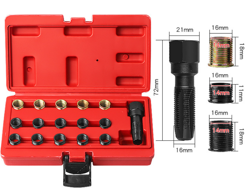 16x M14 x 1.25 mm Spark Plug Rethread Repair Tap Tool Thread Reamer Inserts Kit