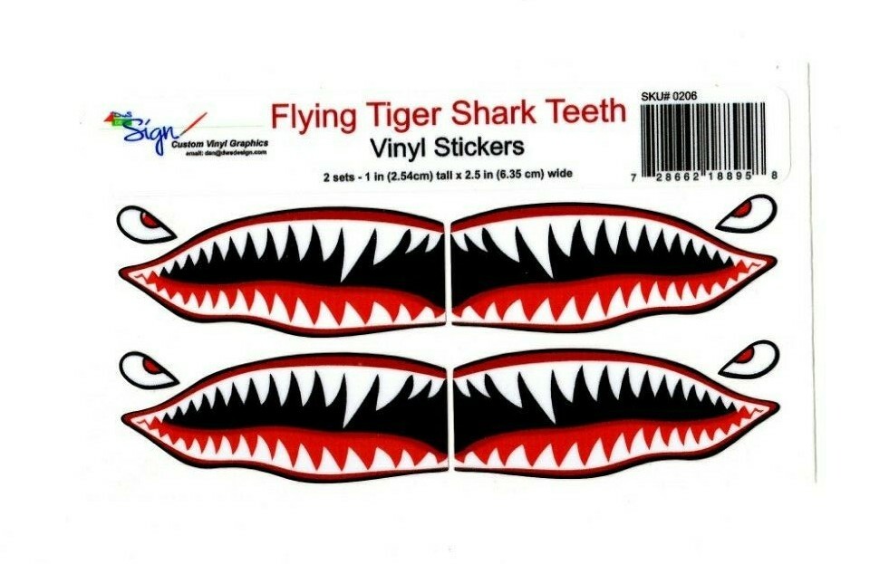 # Flying Tigers shark teeth decal 1" t x 2.5" WWII plane canoe stickers airplane