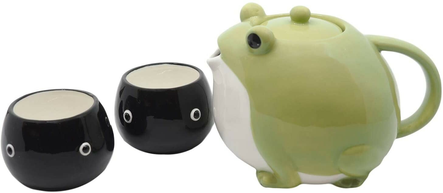 Чайник Tea Pot Cup Set San Art Frog Tadpole Green and Black cute Pot