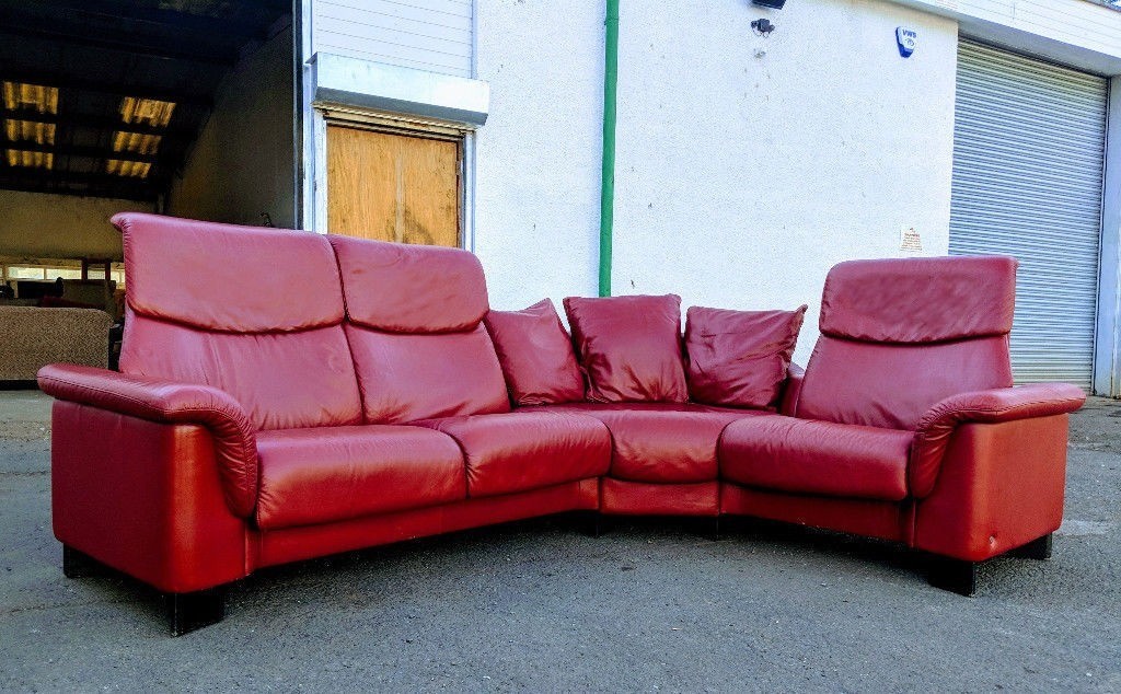 Ekornes Stressless Paradise dark red leather paloma leather corner sofa