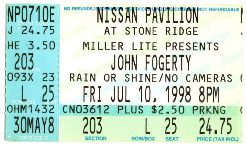1998 JOHN FOGERTY concert ticket stub 7/10/98 Creedence Clearwater Revival VA
