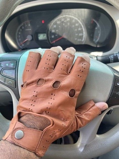 Driving Gloves Fingerless Car Motorcycle Leather Police Driver Glove Brown H-2