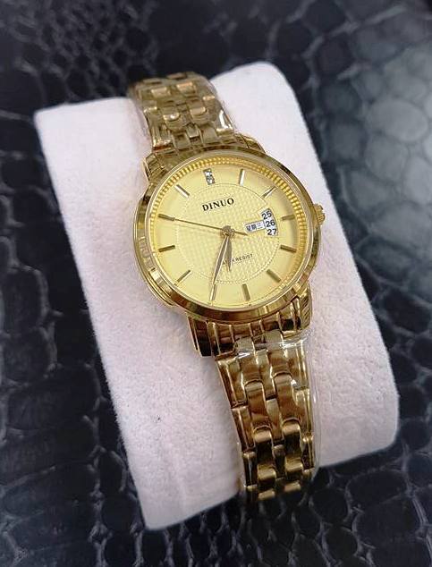 Orologio Da Polso Donna DINUO Analogico Quarzo Datario Classico Oro Dorato lac