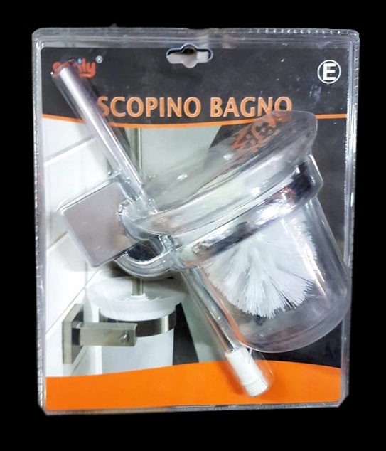 Scopino Bagno Con Portascopino WC In Vetro Acciaio Fissaggio Con Viti Colla dfh