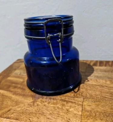 Abagail's Useful One Pint Cobalt Blue Glass Jar Made in Italy 1902
