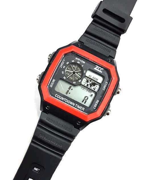 Orologio Da Polso ZCC Unisex Digitale Crono Luce Sport Classic Vintage Rosso lac