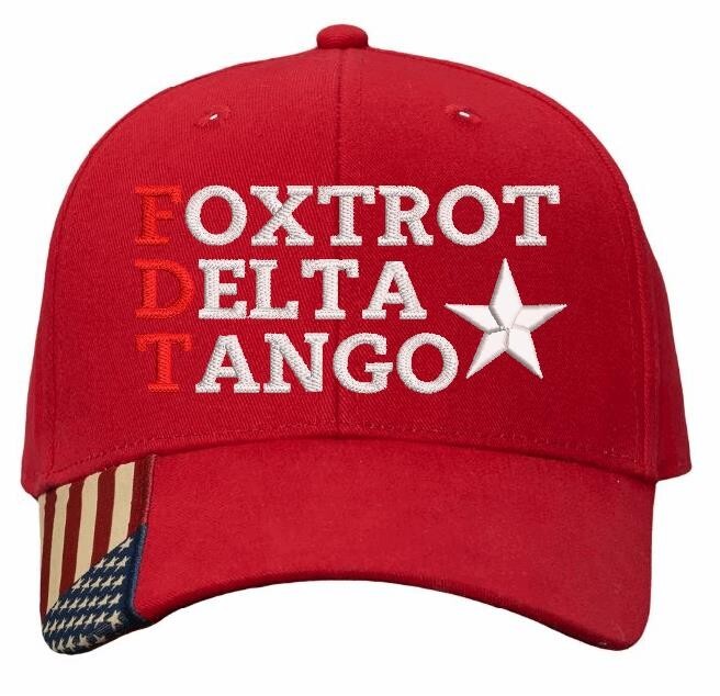 Foxtrot Tango Delta Hat Embroidered Donald Trump Hat RED Adjustable hat w/Flag