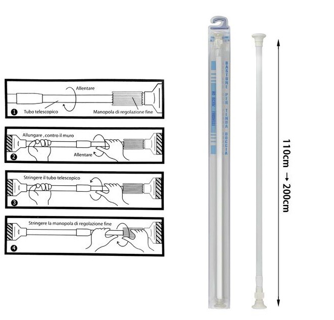 Bastone Barra Sbarra Per Tenda Tendaggi Allungabile da 110cm 200cm Bianco dfh