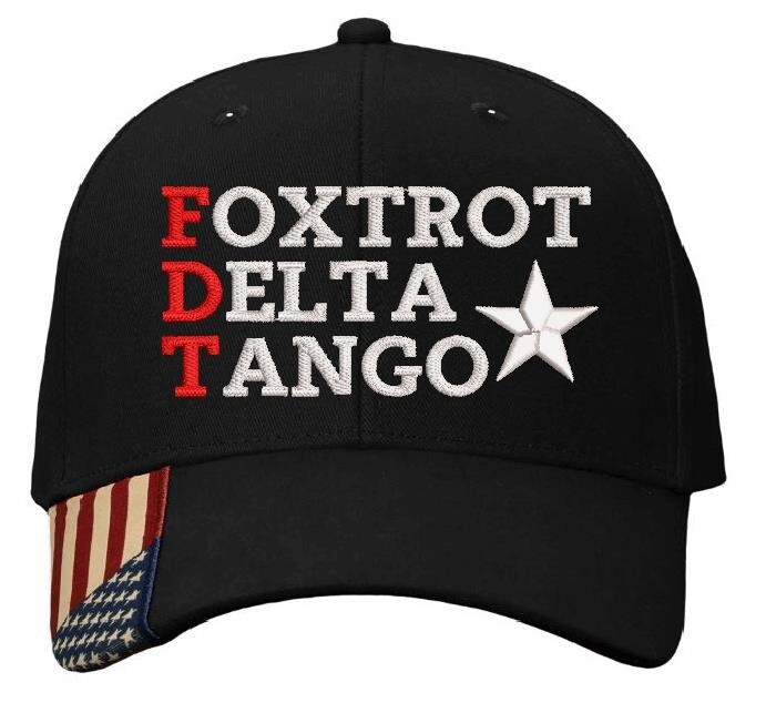 Foxtrot Tango Delta Hat Embroidered Donald Trump Hat Black Adjustable hat w/Flag