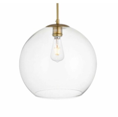 Elegant Lighting Baxter LD2216BR Brass Single Light 14''W Pendant w/Clear Glass