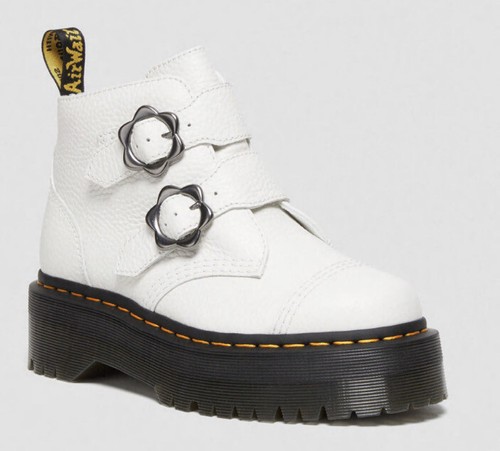 Dr Martens Devon Flower Leather Platform Buckle Boots Women US 10