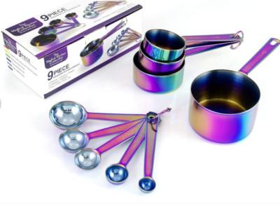 Magical Kitchen Collection 9 Pc Stainless Steel Rainbow Measuring Cups & Spoons